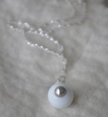 Full Moon with moon beam -white handmade glass attached tiny sterling silve pendantr