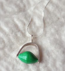 Green Shell handmade green glass attached with sterling silver pendant