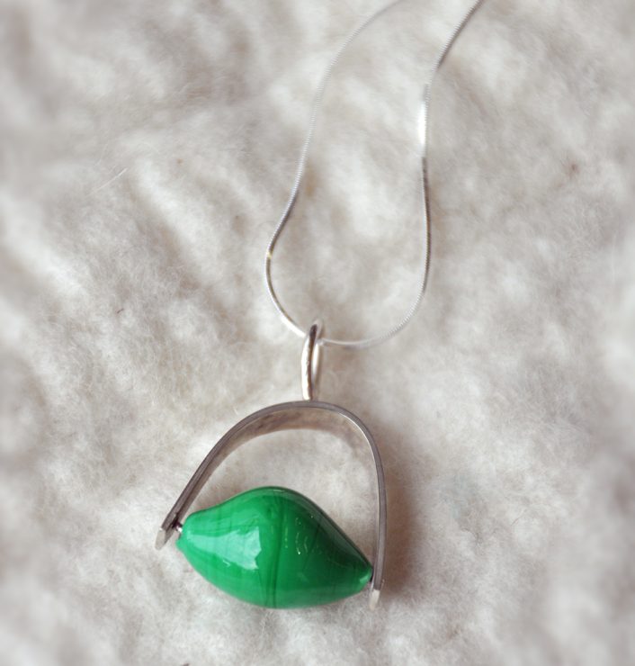 Green Shell handmade green glass attached with sterling silver pendant