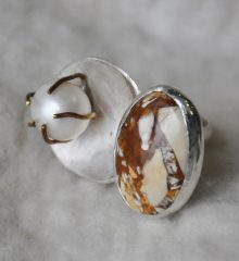 Jasper with Pearl on circle sterling silver ring