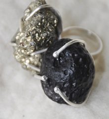 Raw Pyrite & Raw Tektite piece with sterling silverring