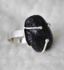 Tektite raw piece sterling silver ring