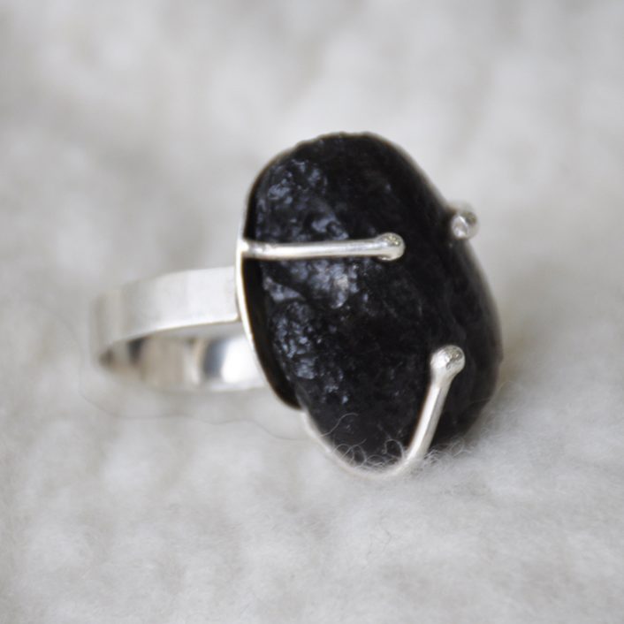 Tektite raw piece sterling silver ring